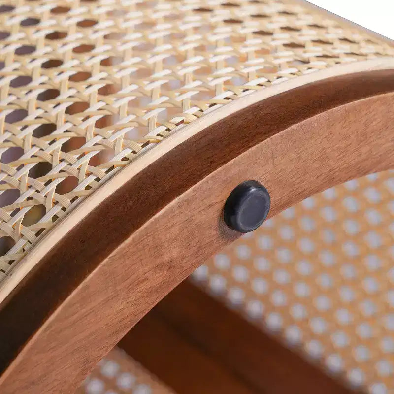 Tavolino rotondo in rattan con piano in legno di gomma massiccio, tavolino d'appoggio da 40 cm