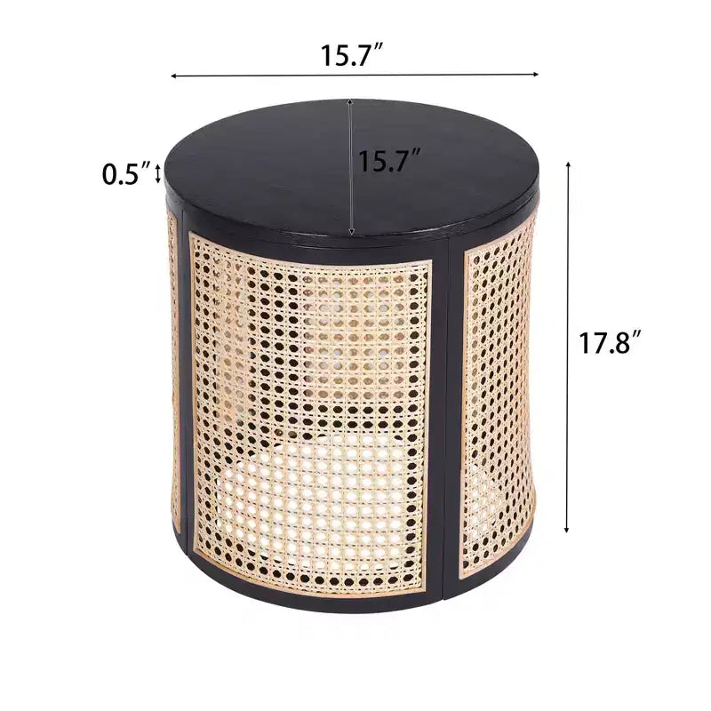 Tavolino rotondo in rattan con piano in legno di gomma massiccio, tavolino d'appoggio da 40 cm