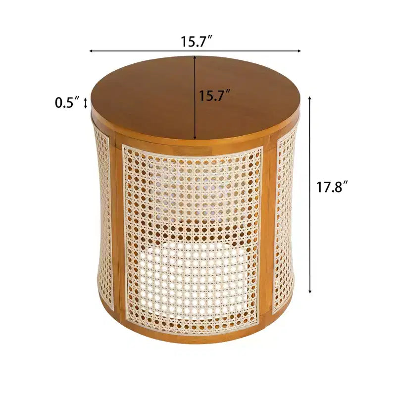 Tavolino rotondo in rattan con piano in legno di gomma massiccio, tavolino d'appoggio da 40 cm