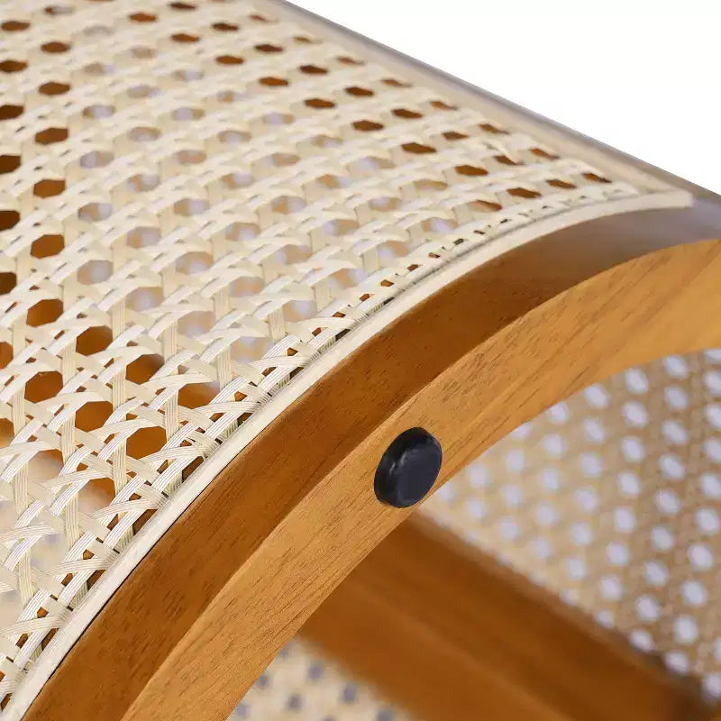 Tavolino rotondo in rattan con piano in legno di gomma massiccio, tavolino d'appoggio da 40 cm