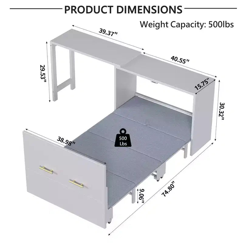 Letto a scomparsa Twin Size con scrivania regolabile e cuscino pieghevole