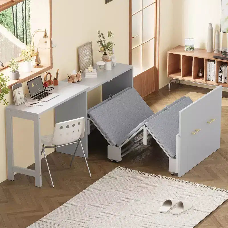 Letto a scomparsa Twin Size con scrivania regolabile e cuscino pieghevole