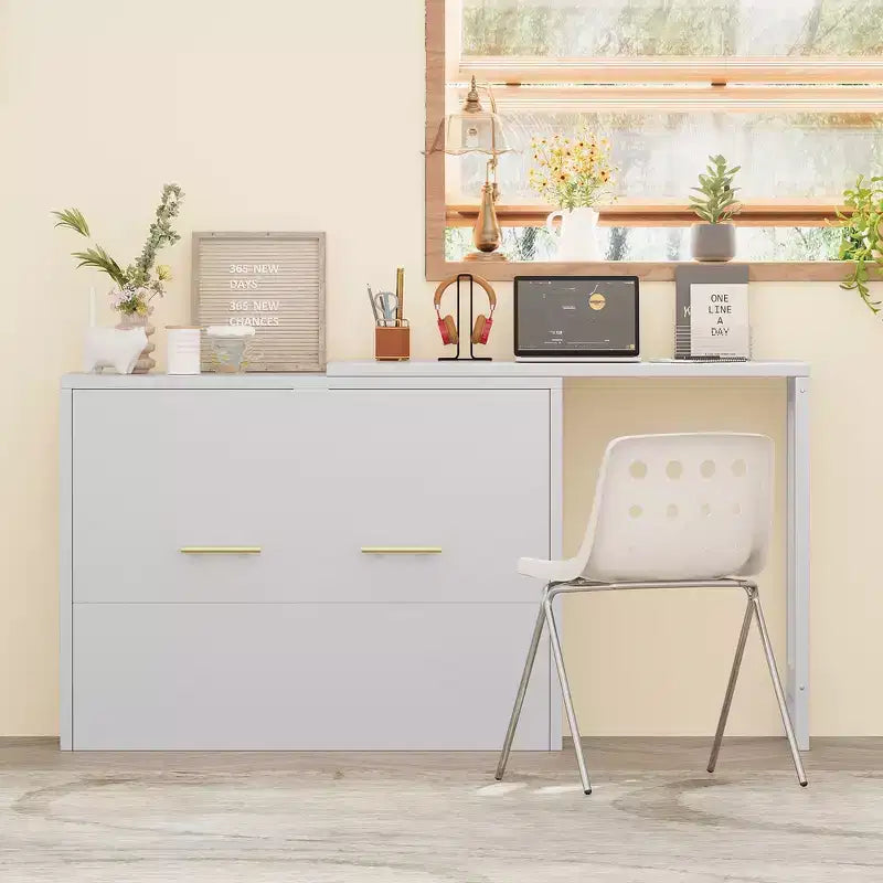Letto a scomparsa Twin Size con scrivania regolabile e cuscino pieghevole
