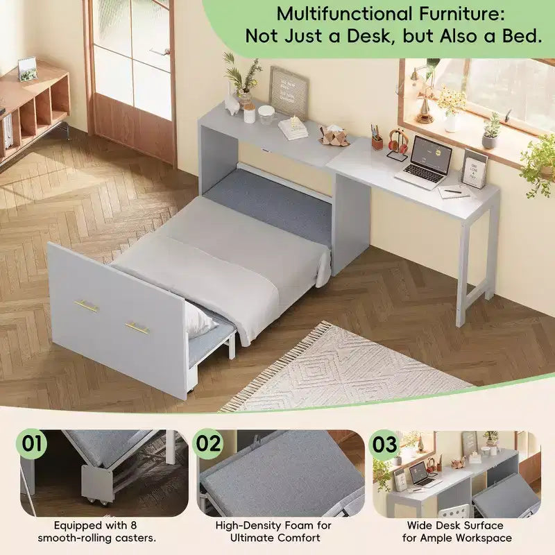 Letto a scomparsa Twin Size con scrivania regolabile e cuscino pieghevole