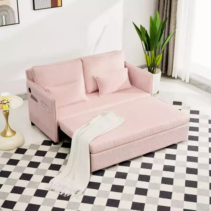 Divano Letto Convertibile 3-in-1 in Velluto a Coste con Ricarica USB e Tasca Laterale, Divano Letto Estraibile Singolo