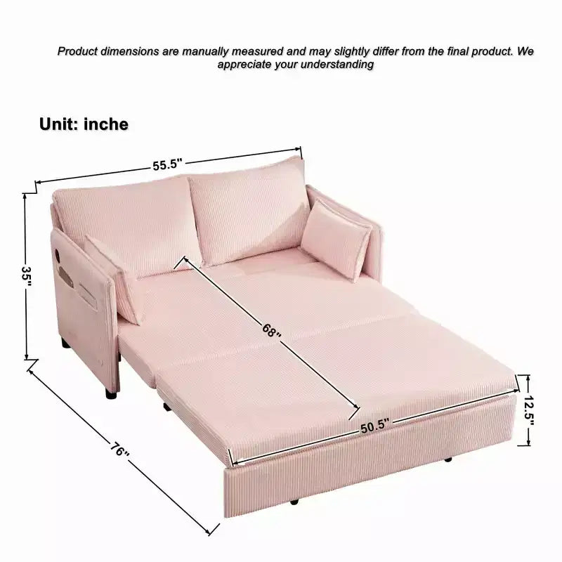 Divano Letto Convertibile 3-in-1 in Velluto a Coste con Ricarica USB e Tasca Laterale, Divano Letto Estraibile Singolo