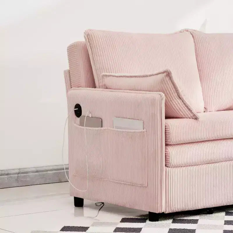 Divano Letto Convertibile 3-in-1 in Velluto a Coste con Ricarica USB e Tasca Laterale, Divano Letto Estraibile Singolo