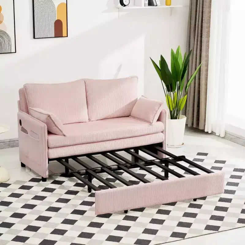 Divano Letto Convertibile 3-in-1 in Velluto a Coste con Ricarica USB e Tasca Laterale, Divano Letto Estraibile Singolo