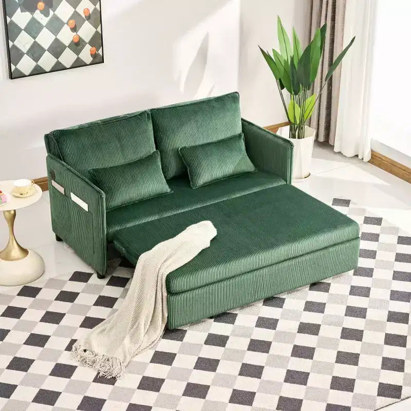 Divano Letto Convertibile 3-in-1 in Velluto a Coste con Ricarica USB e Tasca Laterale, Divano Letto Estraibile Singolo