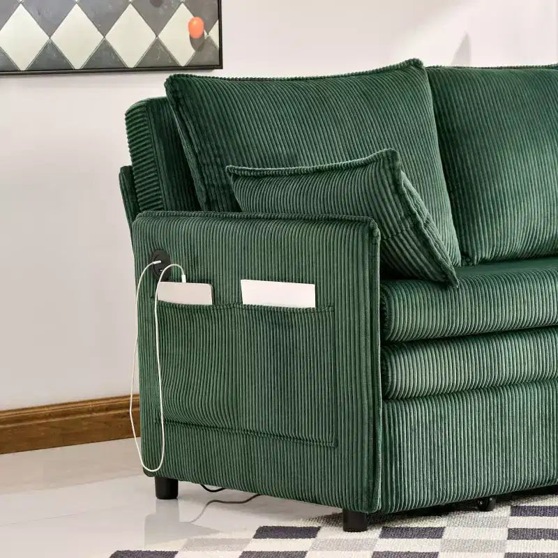Divano Letto Convertibile 3-in-1 in Velluto a Coste con Ricarica USB e Tasca Laterale, Divano Letto Estraibile Singolo
