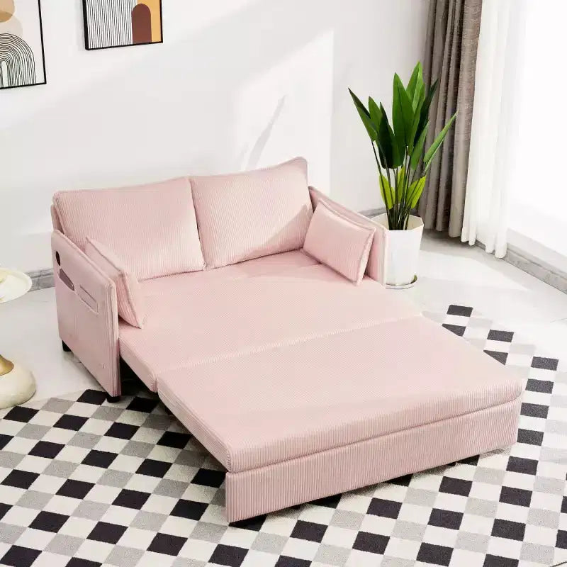 Divano Letto Convertibile 3-in-1 in Velluto a Coste con Ricarica USB e Tasca Laterale, Divano Letto Estraibile Singolo