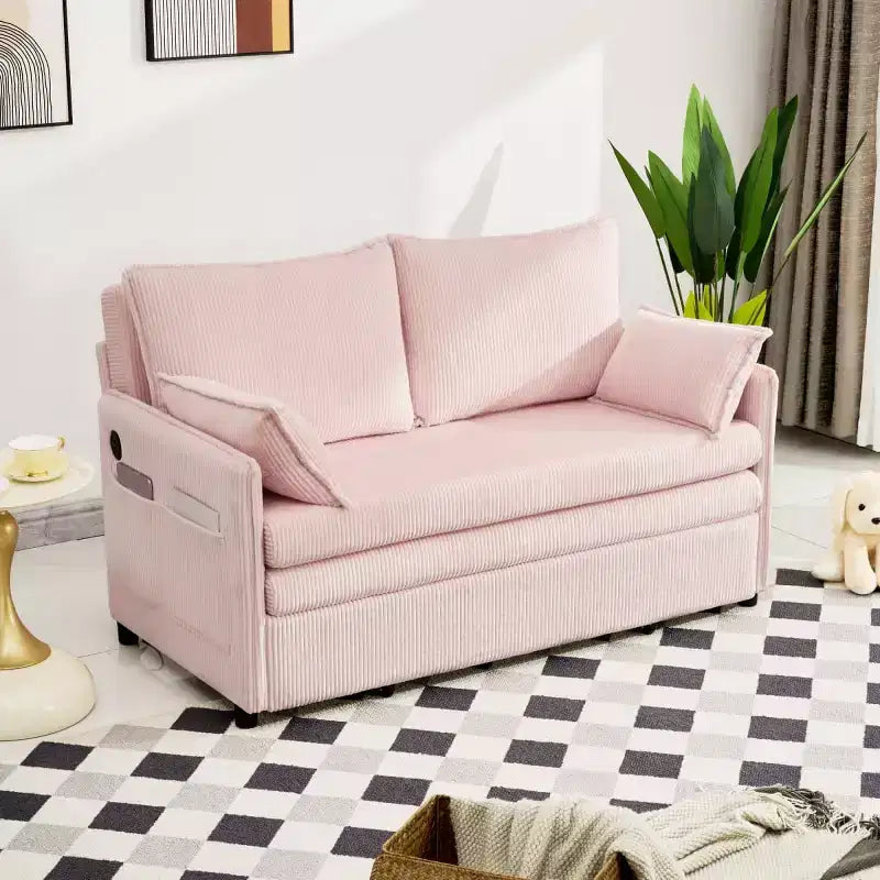 Divano Letto Convertibile 3-in-1 in Velluto a Coste con Ricarica USB e Tasca Laterale, Divano Letto Estraibile Singolo