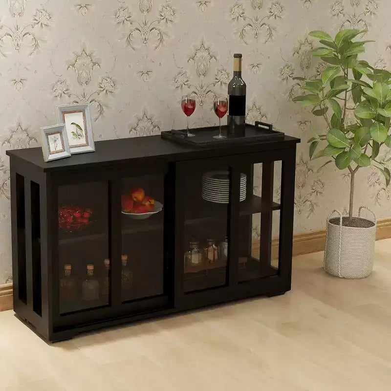 Mobile credenza da cucina con ante scorrevoli in vetro, ripiano regolabile a 2 livelli, credenza per cucina, sala da pranzo, soggiorno
