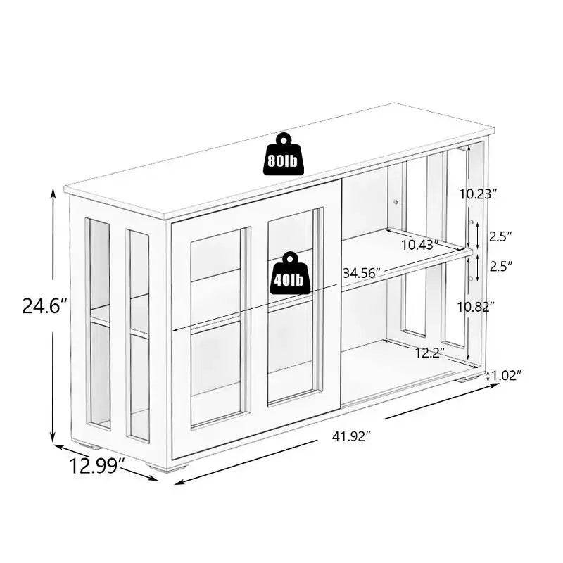 Mobile credenza da cucina con ante scorrevoli in vetro, ripiano regolabile a 2 livelli, credenza per cucina, sala da pranzo, soggiorno