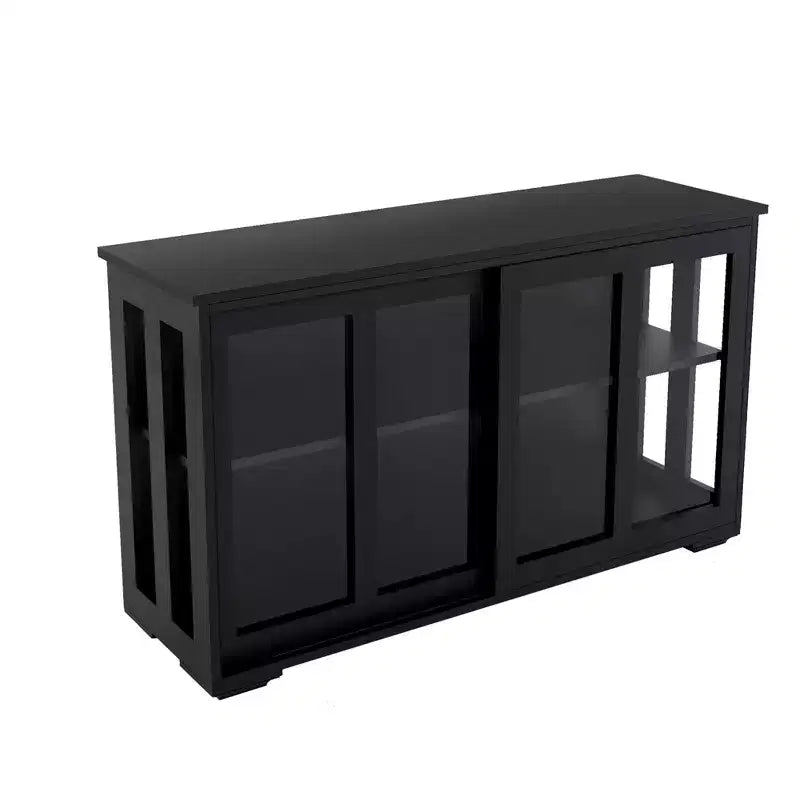 Mobile credenza da cucina con ante scorrevoli in vetro, ripiano regolabile a 2 livelli, credenza per cucina, sala da pranzo, soggiorno