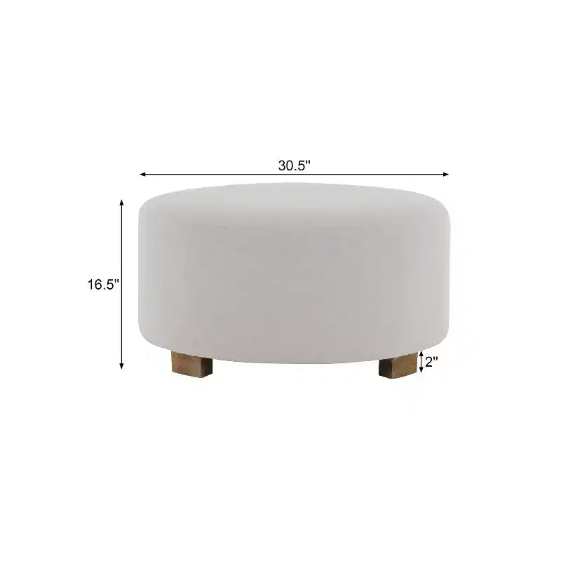 Poggiapiedi Pouf Rotondo con Gambe in Legno di Gomma | Moderno Minimalista, Gommini Antiscivolo