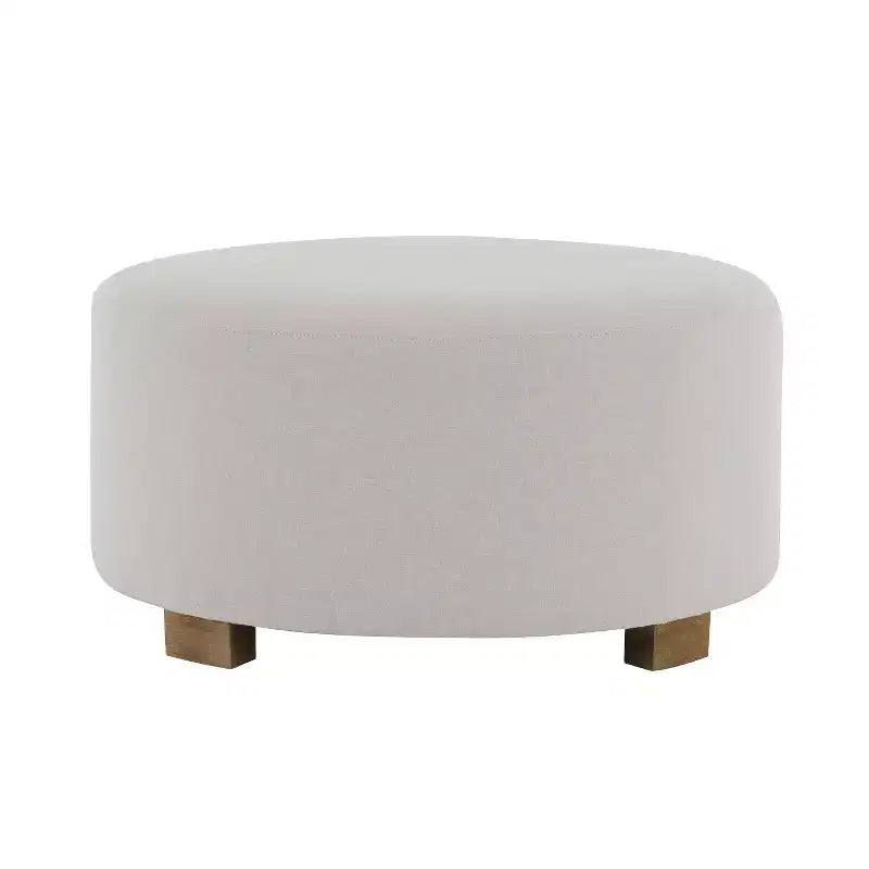 Poggiapiedi Pouf Rotondo con Gambe in Legno di Gomma | Moderno Minimalista, Gommini Antiscivolo
