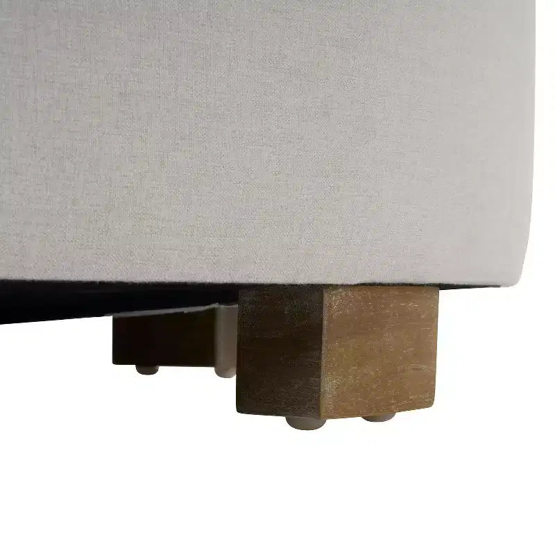 Poggiapiedi Pouf Rotondo con Gambe in Legno di Gomma | Moderno Minimalista, Gommini Antiscivolo