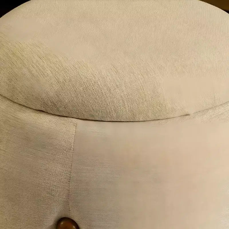 Pouf rotondo artigianale con base in legno di mango | Elegante poggiapiedi per camera da letto e soggiorno
