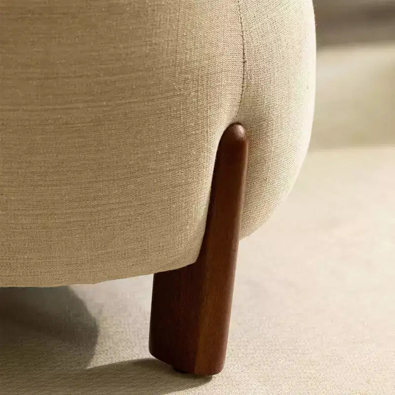 Pouf rotondo artigianale con base in legno di mango | Elegante poggiapiedi per camera da letto e soggiorno