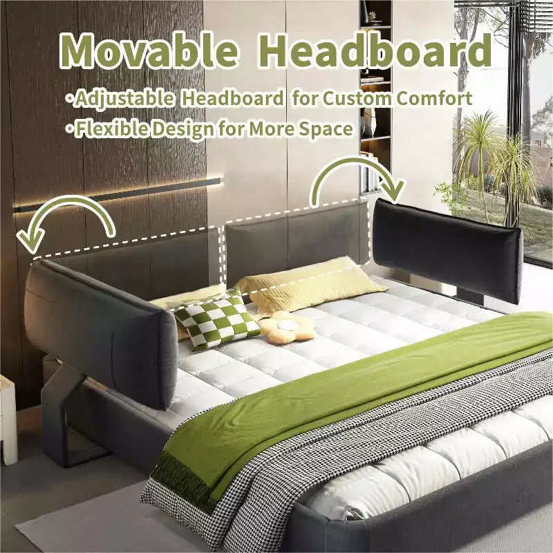 Struttura Letto King Size Cloud con testiera imbottita oversize mobile, angoli arrotondati, doghe in legno massiccio, doppio supporto, grigio scuro