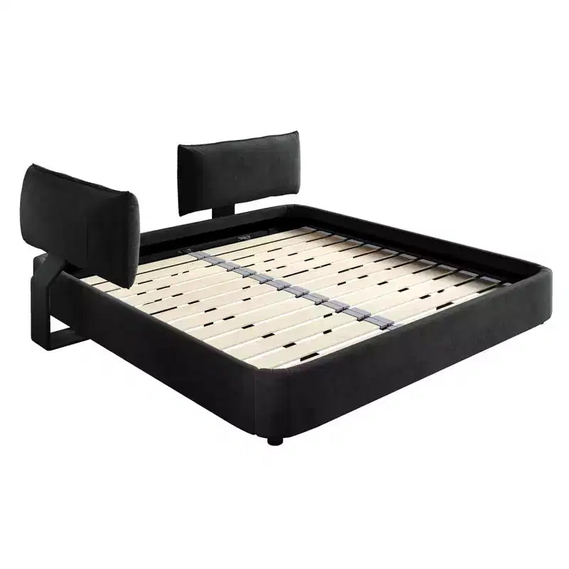 Struttura Letto King Size Cloud con testiera imbottita oversize mobile, angoli arrotondati, doghe in legno massiccio, doppio supporto, grigio scuro