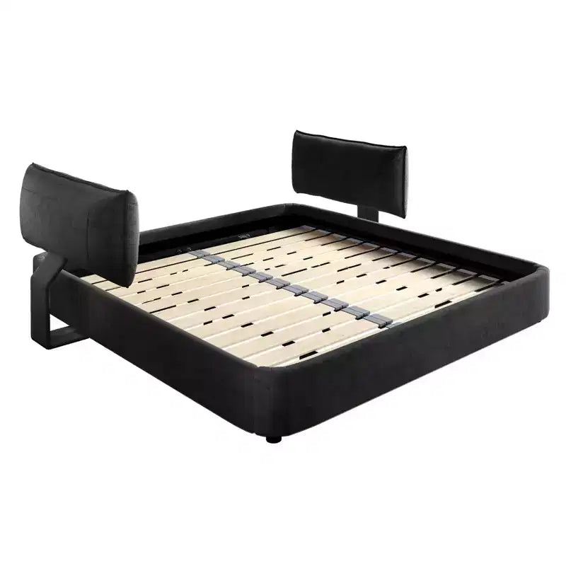 Struttura Letto King Size Cloud con testiera imbottita oversize mobile, angoli arrotondati, doghe in legno massiccio, doppio supporto, grigio scuro