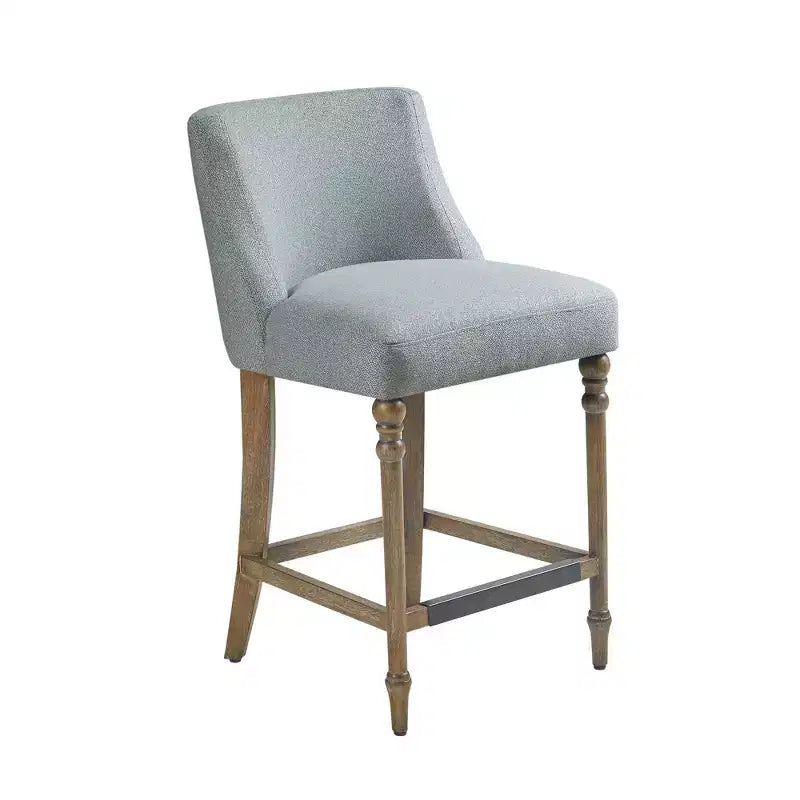 Sgabello da bancone imbottito, blu, seduta quadrata, gambe in legno, tessuto in poliestere