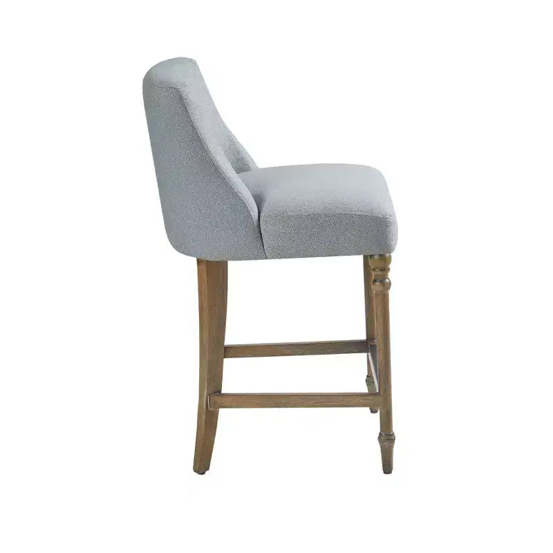 Sgabello da bancone imbottito, blu, seduta quadrata, gambe in legno, tessuto in poliestere