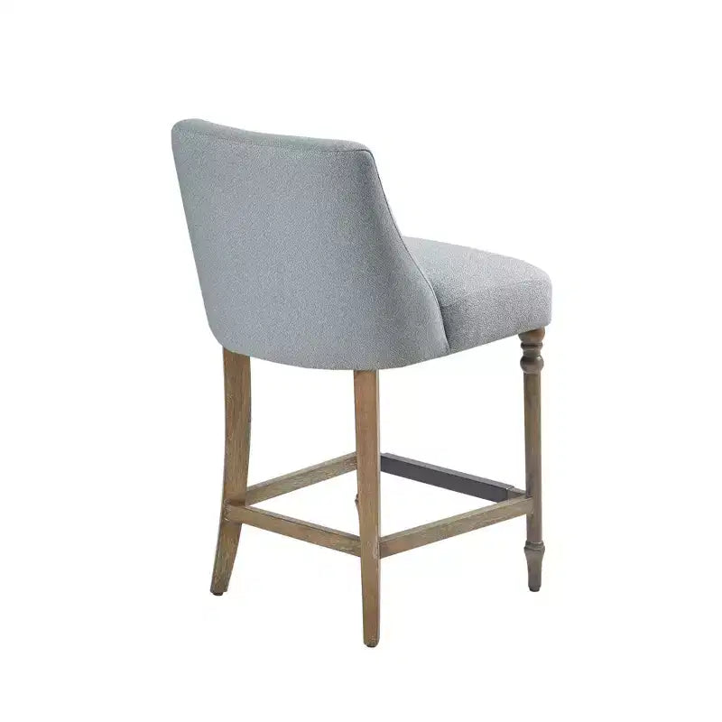 Sgabello da bancone imbottito, blu, seduta quadrata, gambe in legno, tessuto in poliestere
