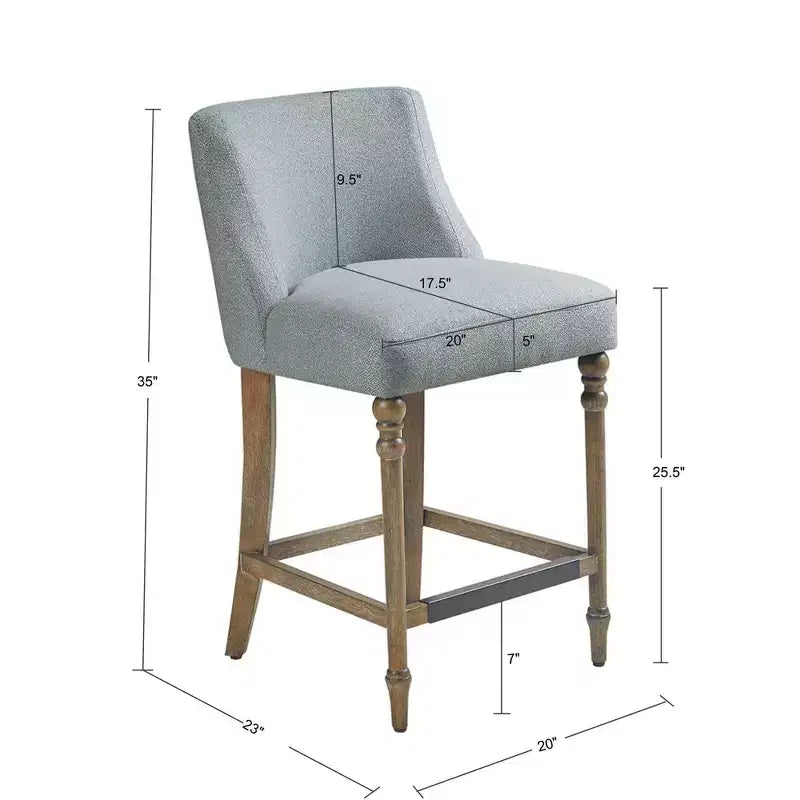 Sgabello da bancone imbottito, blu, seduta quadrata, gambe in legno, tessuto in poliestere