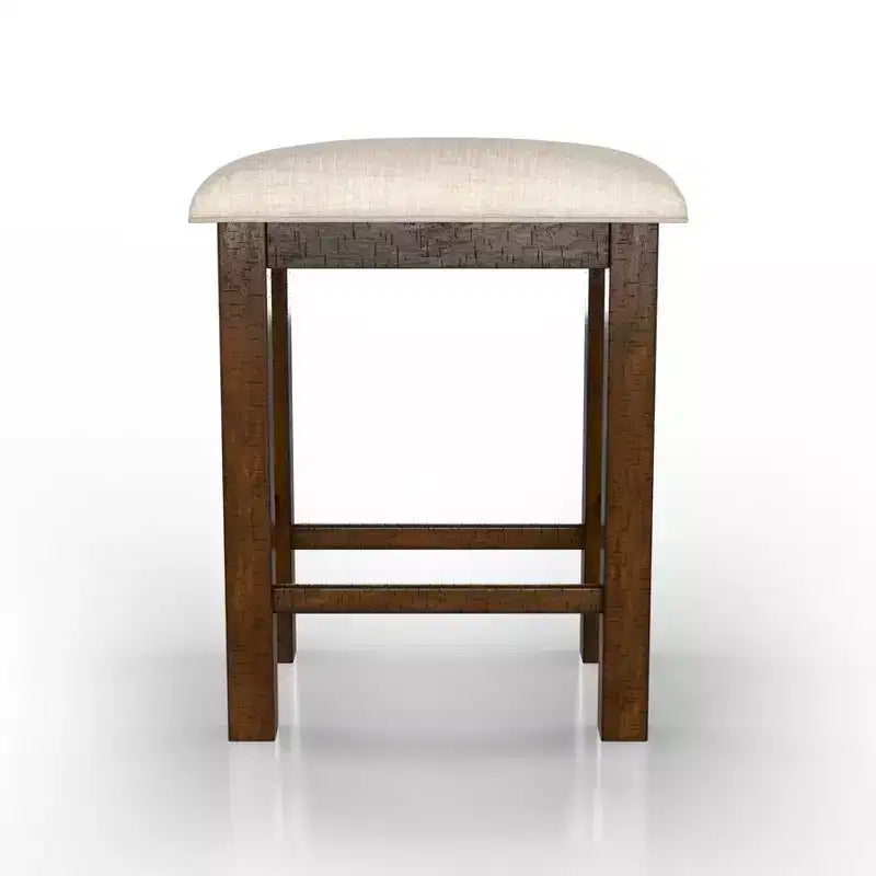 Set di 2 sgabelli da bar rustici altezza bancone, 63,5 cm, cuscino imbottito, poggiapiedi, quercia rustica