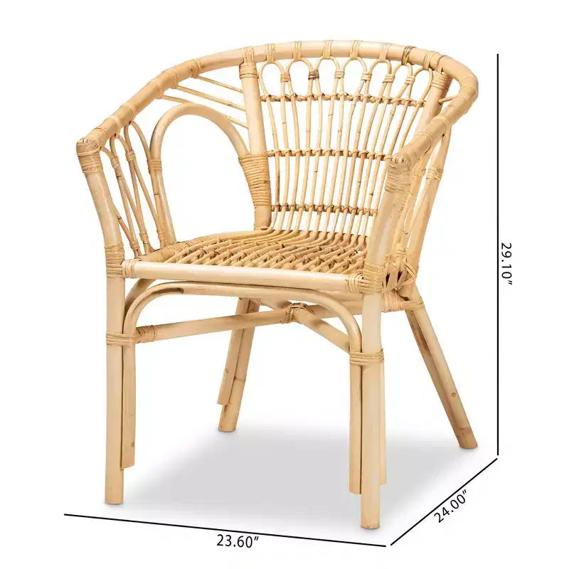 Sedia da pranzo in rattan, naturale/marrone, braccioli inclinati, base a croce, completamente assemblata