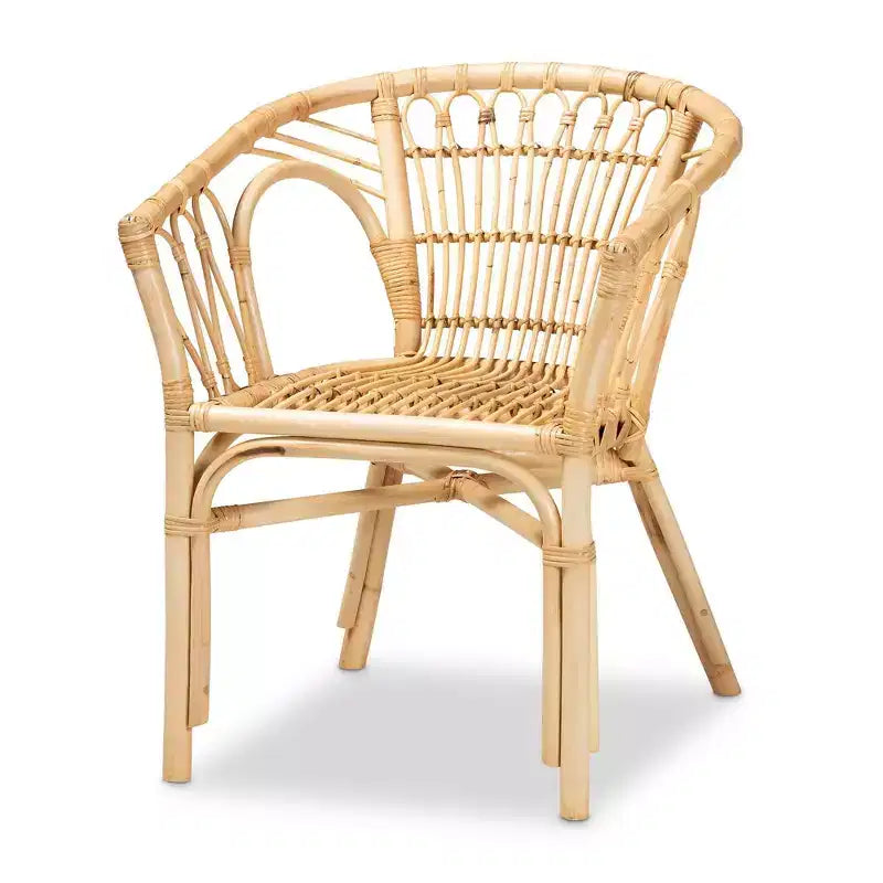 Sedia da pranzo in rattan, naturale/marrone, braccioli inclinati, base a croce, completamente assemblata