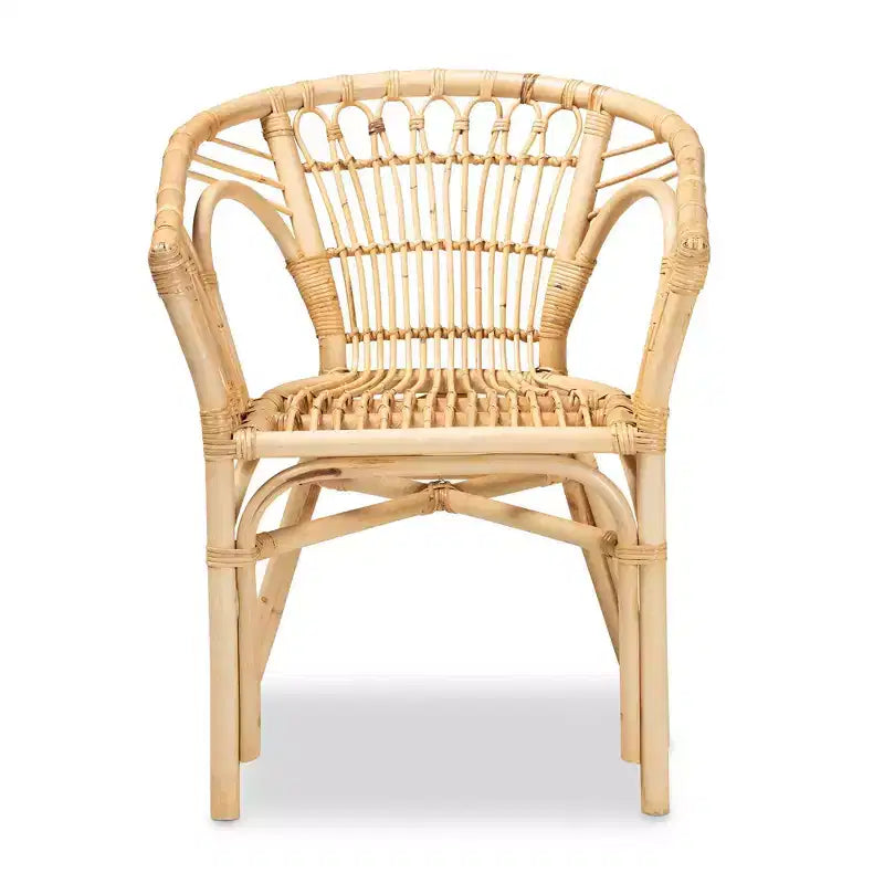 Sedia da pranzo in rattan, naturale/marrone, braccioli inclinati, base a croce, completamente assemblata