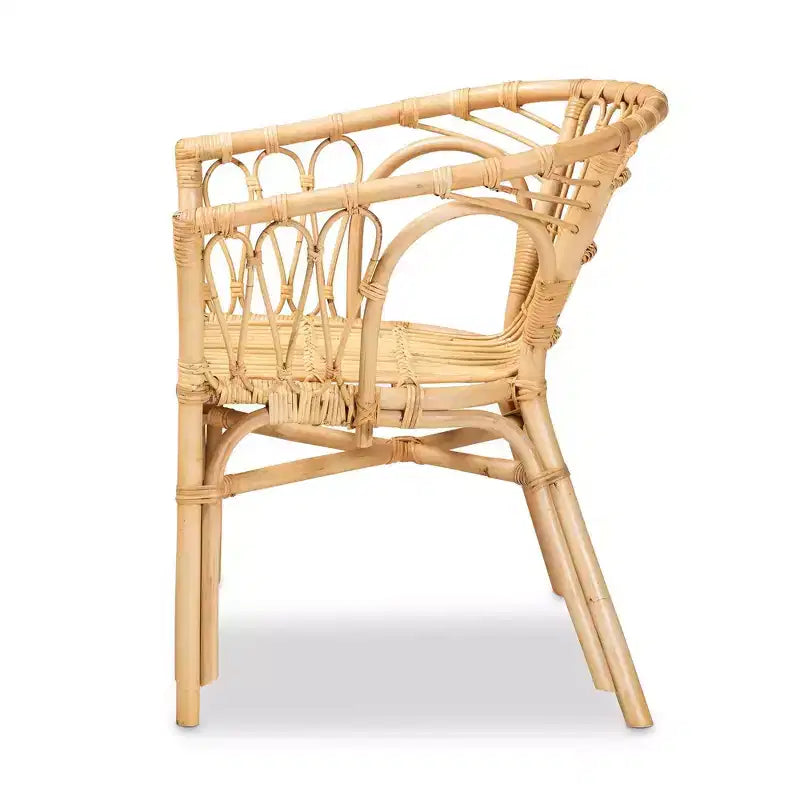 Sedia da pranzo in rattan, naturale/marrone, braccioli inclinati, base a croce, completamente assemblata