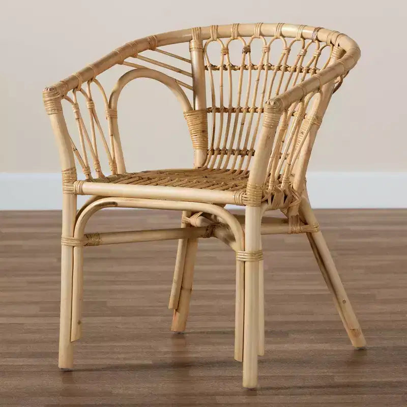 Sedia da pranzo in rattan, naturale/marrone, braccioli inclinati, base a croce, completamente assemblata