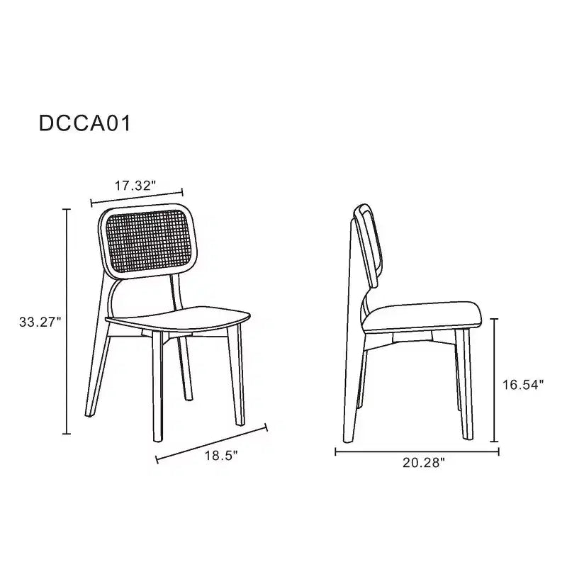 Set di 2 sedie da pranzo quadrate, telaio in legno di frassino, dettagli in rattan, seduta ergonomica, nero/naturale
