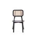 Set di 2 sedie da pranzo quadrate, telaio in legno di frassino, dettagli in rattan, seduta ergonomica, nero/naturale