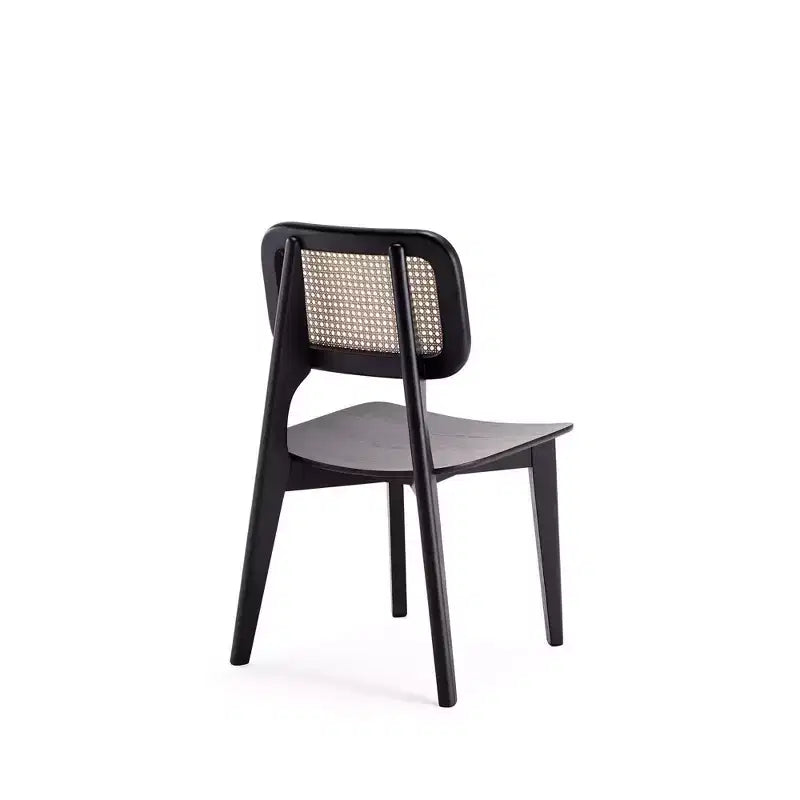 Set di 2 sedie da pranzo quadrate, telaio in legno di frassino, dettagli in rattan, seduta ergonomica, nero/naturale