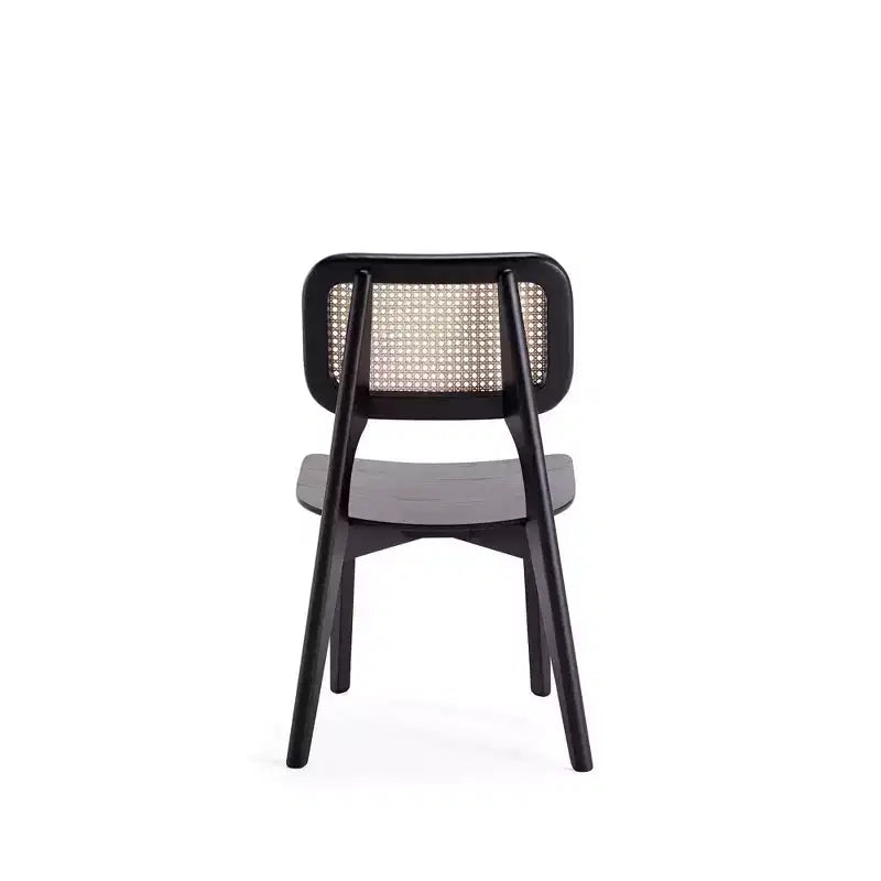 Set di 2 sedie da pranzo quadrate, telaio in legno di frassino, dettagli in rattan, seduta ergonomica, nero/naturale