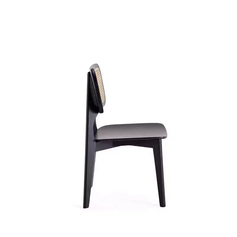 Set di 2 sedie da pranzo quadrate, telaio in legno di frassino, dettagli in rattan, seduta ergonomica, nero/naturale