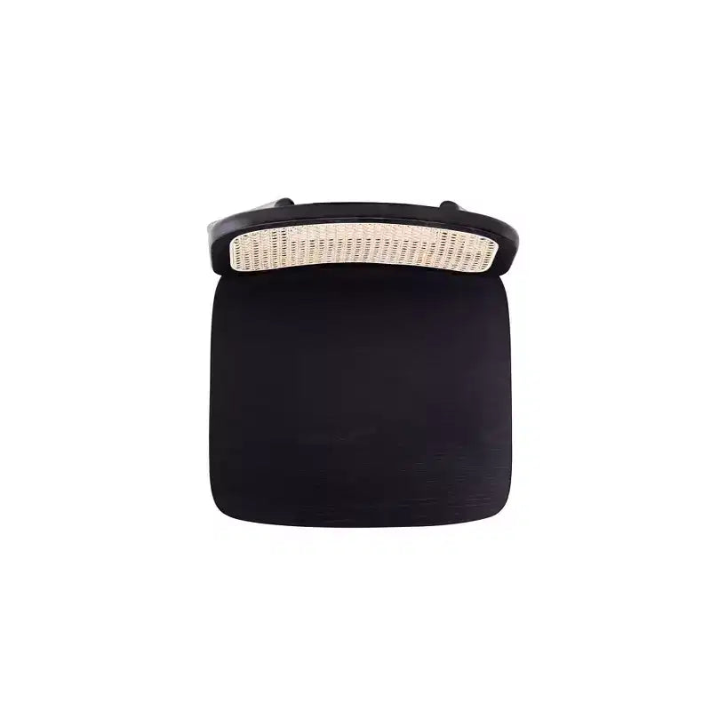 Set di 2 sedie da pranzo quadrate, telaio in legno di frassino, dettagli in rattan, seduta ergonomica, nero/naturale