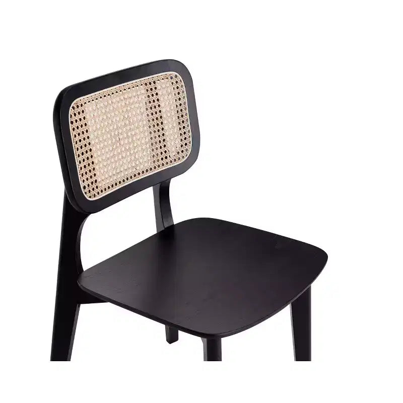 Set di 2 sedie da pranzo quadrate, telaio in legno di frassino, dettagli in rattan, seduta ergonomica, nero/naturale