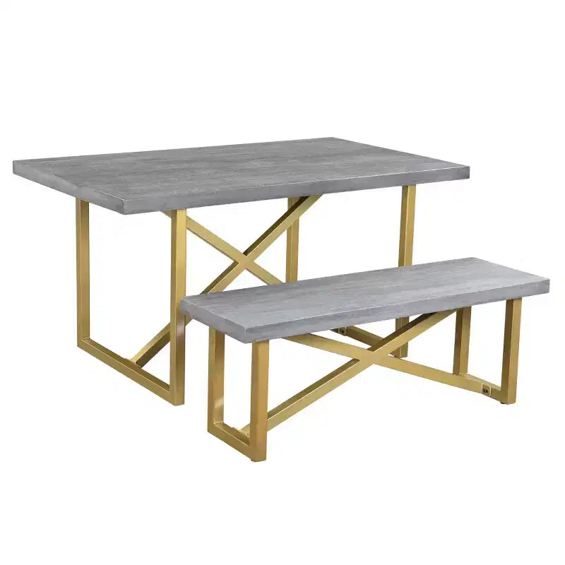 Tavolo da pranzo in legno di mango, finitura industriale oro/grigio, 4 posti