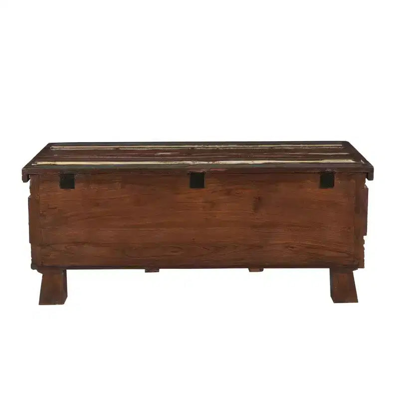 Reclaimed Wood Trunk Coffee Table, Brown, Rustic Storage, Pedestal Base, No Assembly