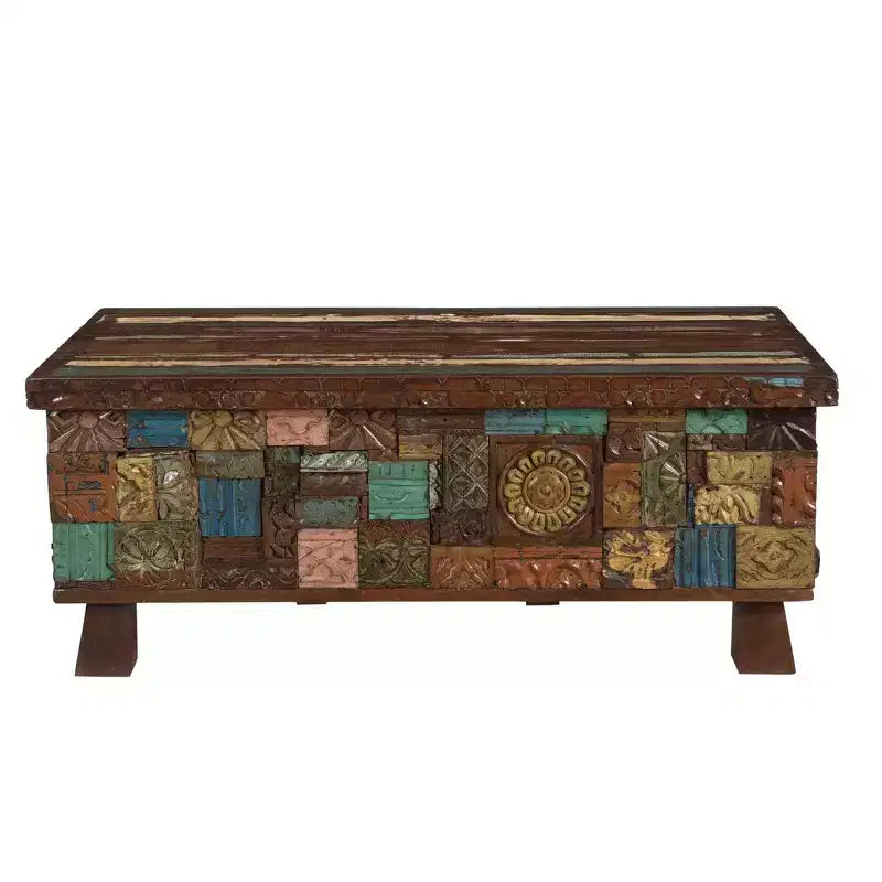 Reclaimed Wood Trunk Coffee Table, Brown, Rustic Storage, Pedestal Base, No Assembly