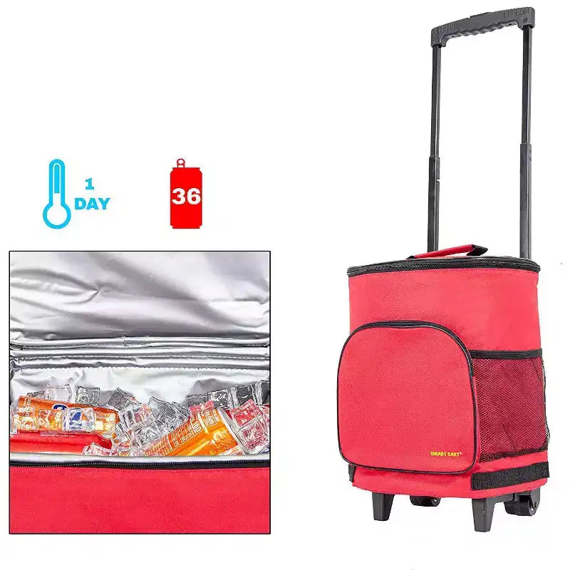 Carrello termico ultra compatto e isolato, pieghevole, su ruote, capacità di 36 lattine per portellone, barbecue, spiaggia
