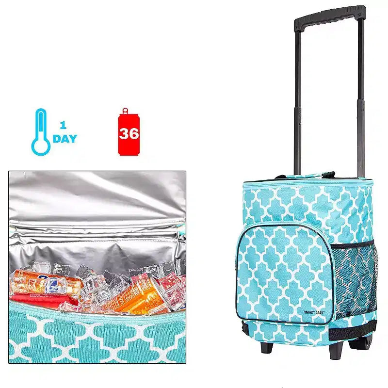 Carrello termico ultra compatto e isolato, pieghevole, su ruote, capacità di 36 lattine per portellone, barbecue, spiaggia