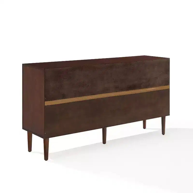 Credenza Mid-Century Modern, 58" di larghezza, 4 ante, ripiani regolabili, ferramenta in ottone spazzolato